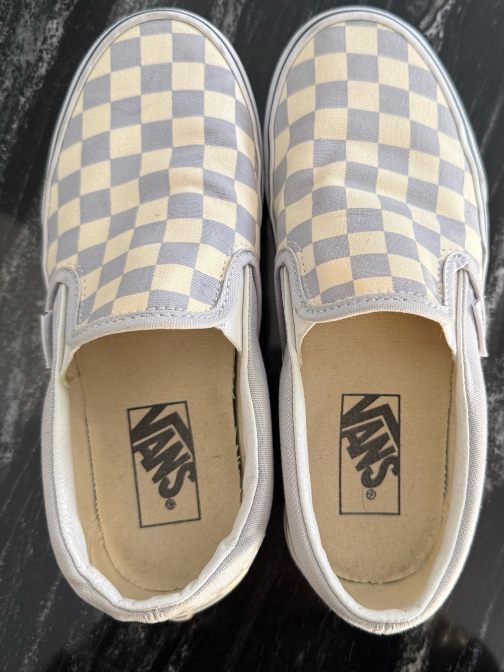 Vans womens Checkerboard Slip-On Sneakers - Gray & Cream